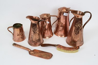 Lot 152 - Quantity of Art Nouveau copper jugs made by...