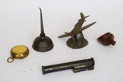 Lot 232 - Small box containing brass model of a Spitfire,...
