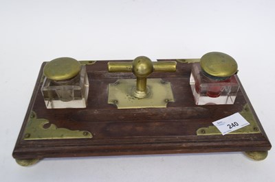 Lot 240 - Wooden desk set with brass mounts