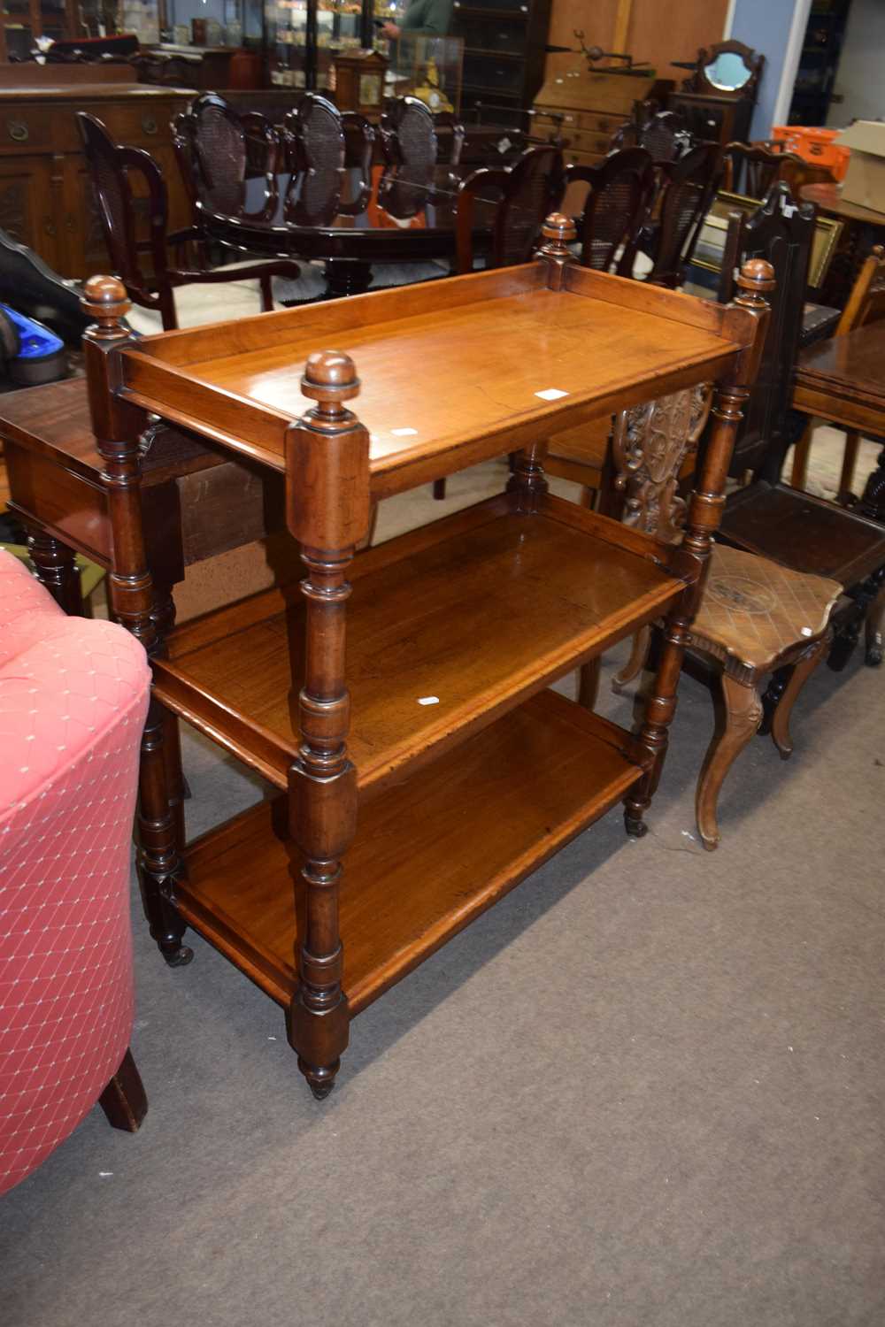 Lot 460 - Victorian mahogany three tier buffet trolley...