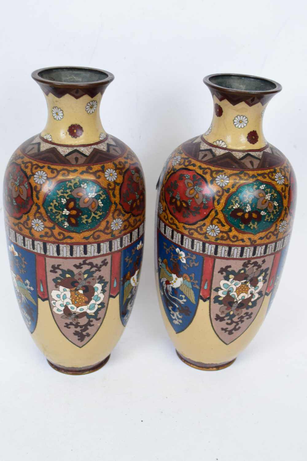 Lot 34 - Pair of cloisonne vases with geometric designs