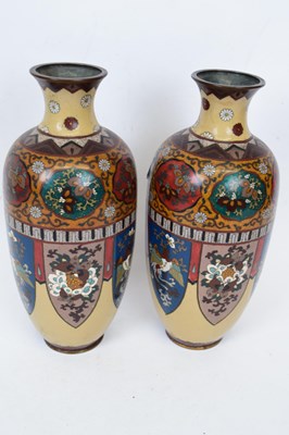 Lot 34 - Pair of cloisonne vases with geometric designs