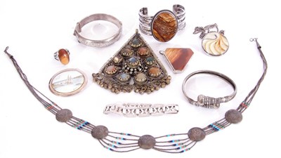 Lot 313 - Mixed lot: large sterling and stone set torc...