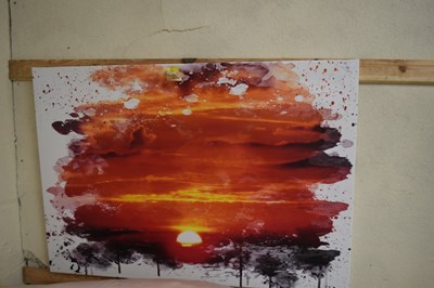 Lot 12 - Red and orange sunset Graphic Art print on...