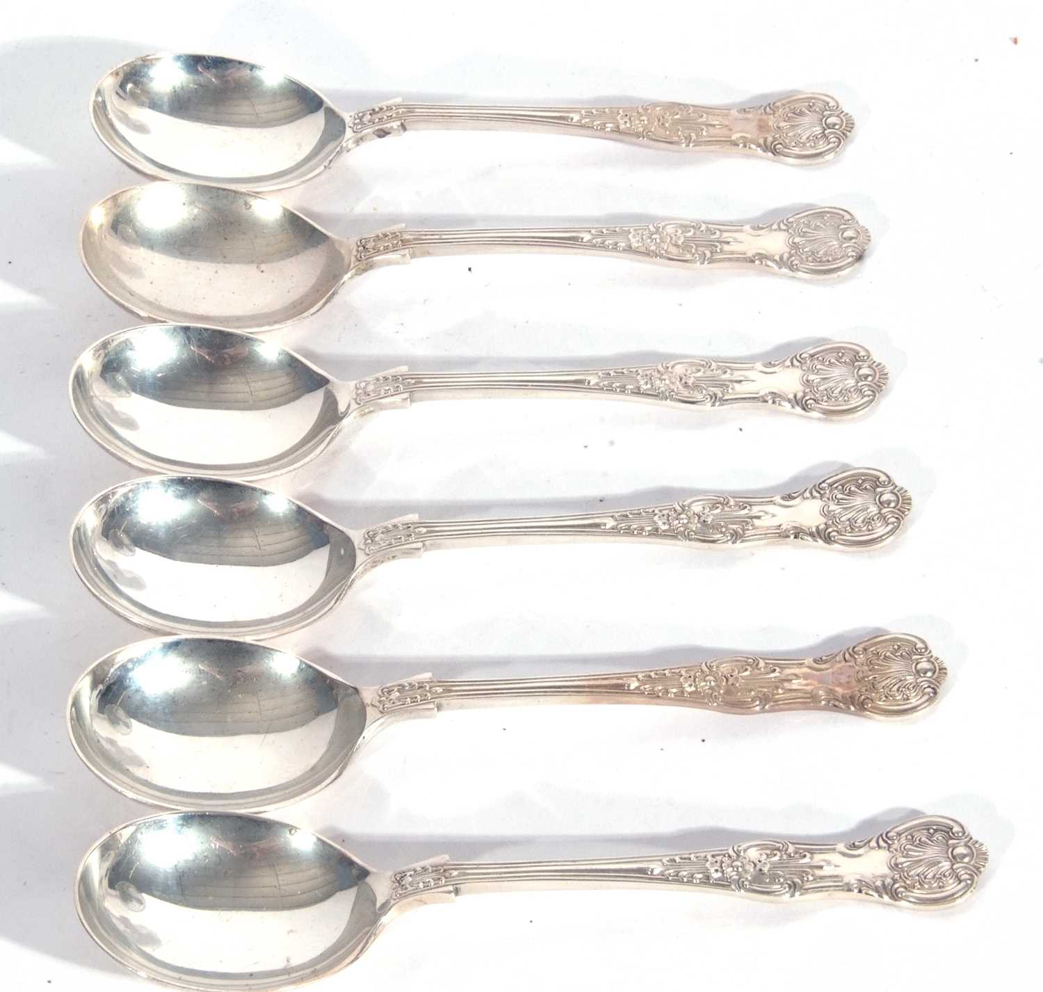 Lot 131 - Set of six Elizabeth II soup spoons in...