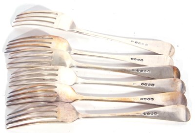 Lot 146 - Set of four William IV table forks in Old...