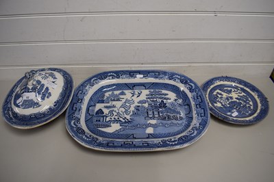 Lot 52 - BLUE AND WHITE WILLOW PATTERN TUREEN AND COVER,...