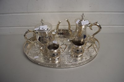 Lot 58 - SILVER PLATED OVAL TRAY TOGETHER WITH TEA POT,...