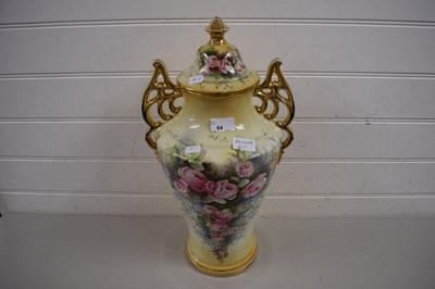 Lot 64 - LARGE CERAMIC VASE AND COVER WITH FLORAL PRINT