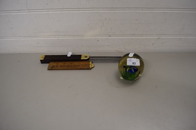 Lot 83 - MODERN PAPERWEIGHT AND VINTAGE RULER