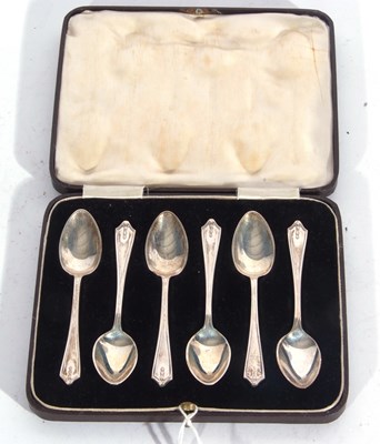 Lot 168 - Cased set of six George V coffee spoons with...