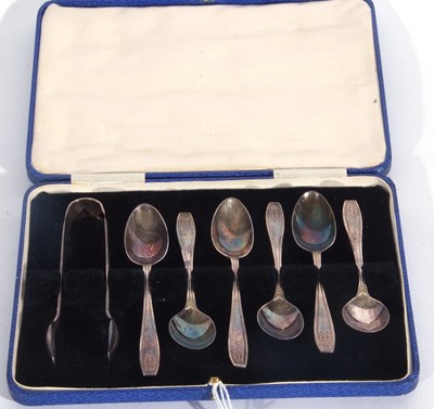 Lot 170 - Cased set of six George V coffee spoons with...