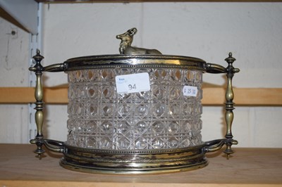 Lot 94 - CUT GLASS BOWL WITH PLATED MOUNTS, THE COVER...