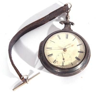 Lot 254 - Large silver pocket watch with silver pair...