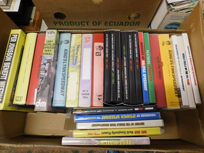 Lot 351 - Two boxes: Speedway videos, DVDs, assorted...