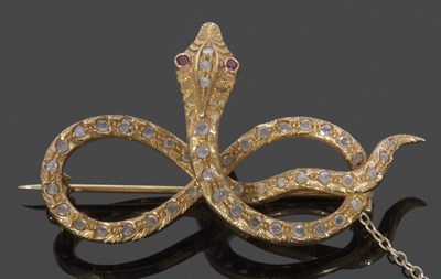 Lot 358 - Vintage serpent brooch, the head features two...