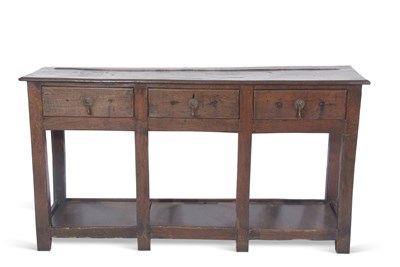Lot 491 - 18th century oak three drawer dresser base...
