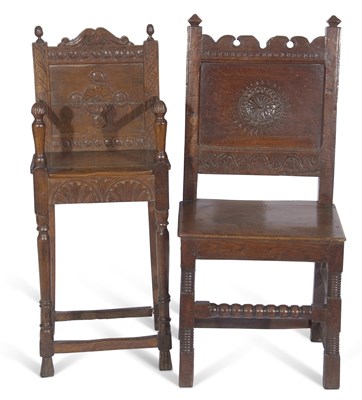 Lot 558 - 17th Century and later oak hall chair with...
