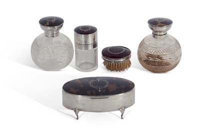 Lot 299 - Matched five-piece silver encased/mounted and...