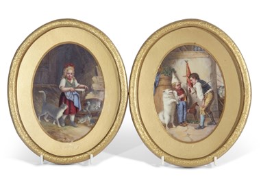 Lot 25 - Pair of continental porcelain oval plaques...