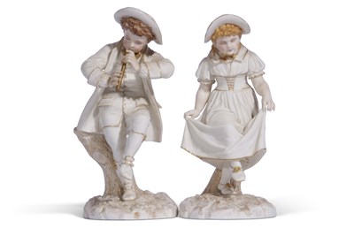 Lot 54 - Pair Worcester Hadley figures of a boy piper...