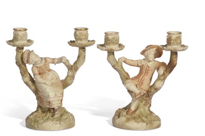 Lot 82 - Pair of Worcester Hadley candlestick figures...