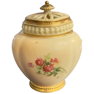 Lot 473 - Royal Worcester jar and cover, blush ground...