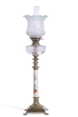 Lot 142 - 19th century oil lamp with glass shade and...