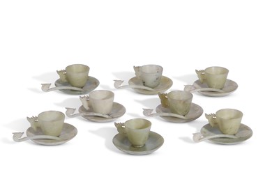 Lot 188 - Chinese spinach green jadeite coffee set with...