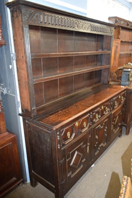 Lot 321 - Jacobean Revival oak dresser with two shelf...