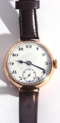 Lot 228 - Gents 9ct gold wrist watch with a white enamel...