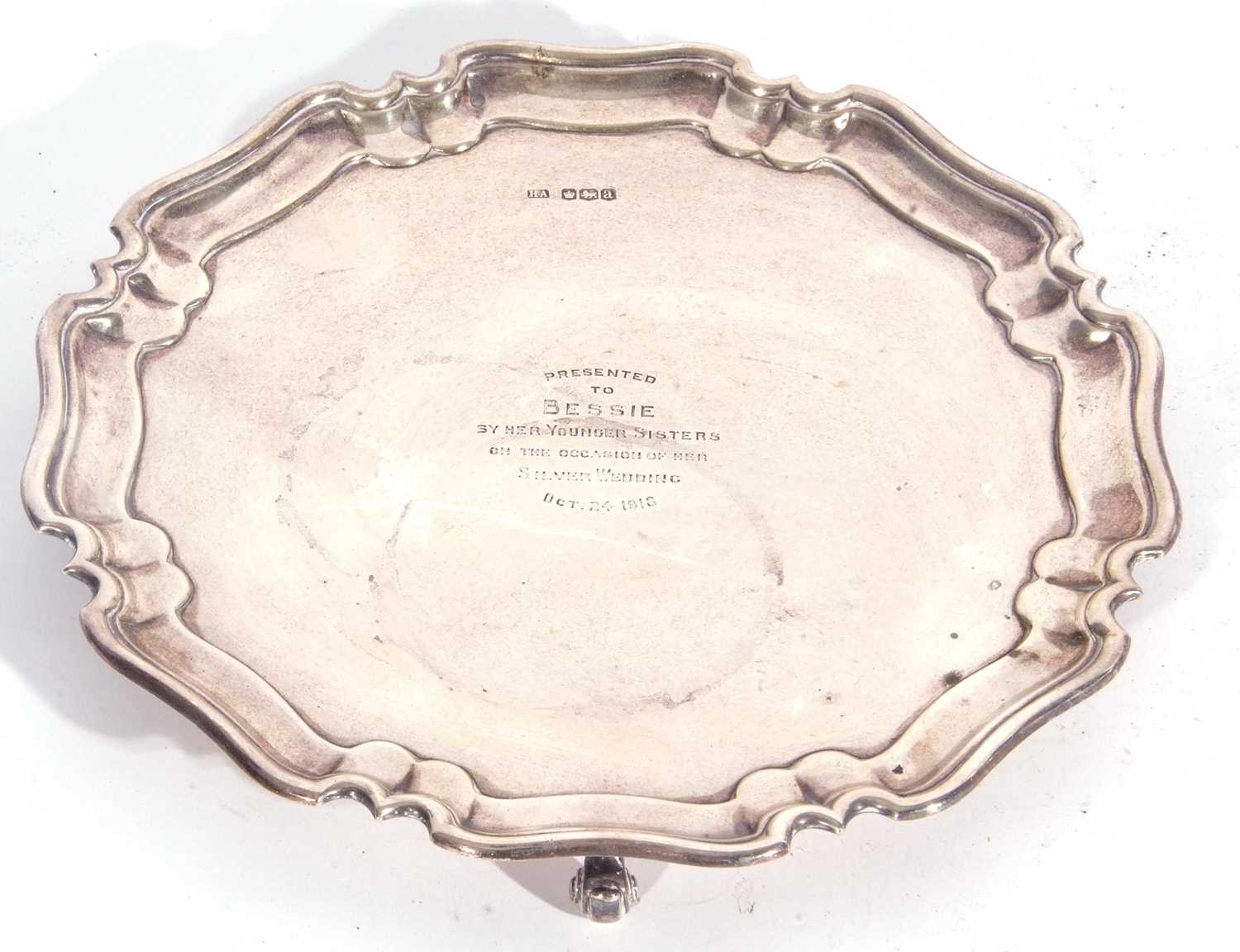 Lot 63 - George V silver card salver, applied with a...