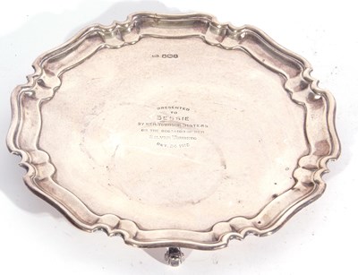 Lot 63 - George V silver card salver, applied with a...