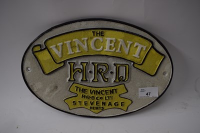 Lot 60 - Oval wall plaque marked 'The Vincent HRD...