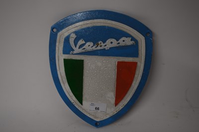 Lot 61 - Shield shaped cast iron advertising sign 'Vespa'