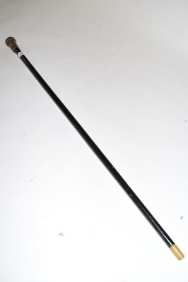 Lot 284 - Ebonised and white metal mounted walking cane,...