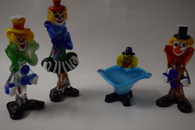 Lot 9 - THREE MURANO GLASS CLOWNS TOGETHER WITH A...
