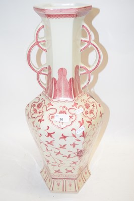Lot 36 - 20th CENTURY CHINESE OCTAGONAL VASE WITH RED...