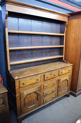 Lot 362 - Georgian oak dresser cabinet with three shelf...