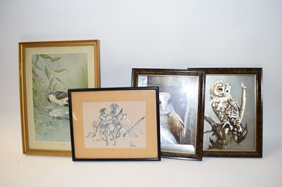 Lot 14 - MIXED LOT OF FOUR PRINTS OF OWLS AND OTHERS