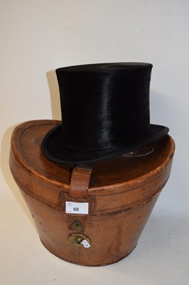Lot 80 - CHRISTY'S, LONDON, BLACK TOP HAT WITH LEATHER...