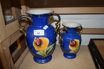 Lot 96 - TWO GILT AND FLORAL DECORATED VASES