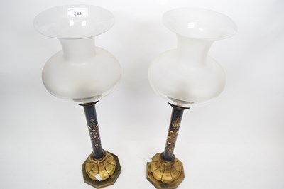 Lot 243 - Pair of French bronze candle lamps, fitted...