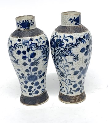 Lot 2 - Pair of Chinese crackle ware vases, both with...