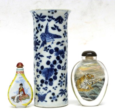 Lot 9 - Chinese porcelain cylindrical vase with floral...