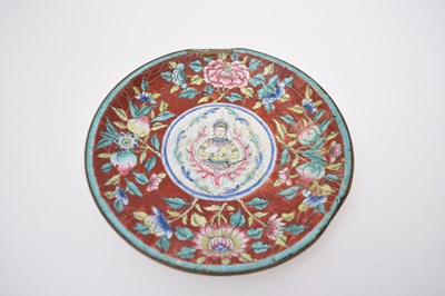 Lot 12 - Chinese enamel plate, the centre decorated...