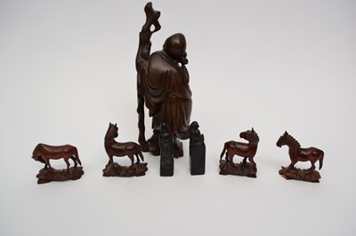 Lot 19 - Chinese carved wooden figure of Shou Lai,...