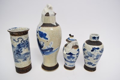 Lot 20 - Group of four crackle ware vases, all with...
