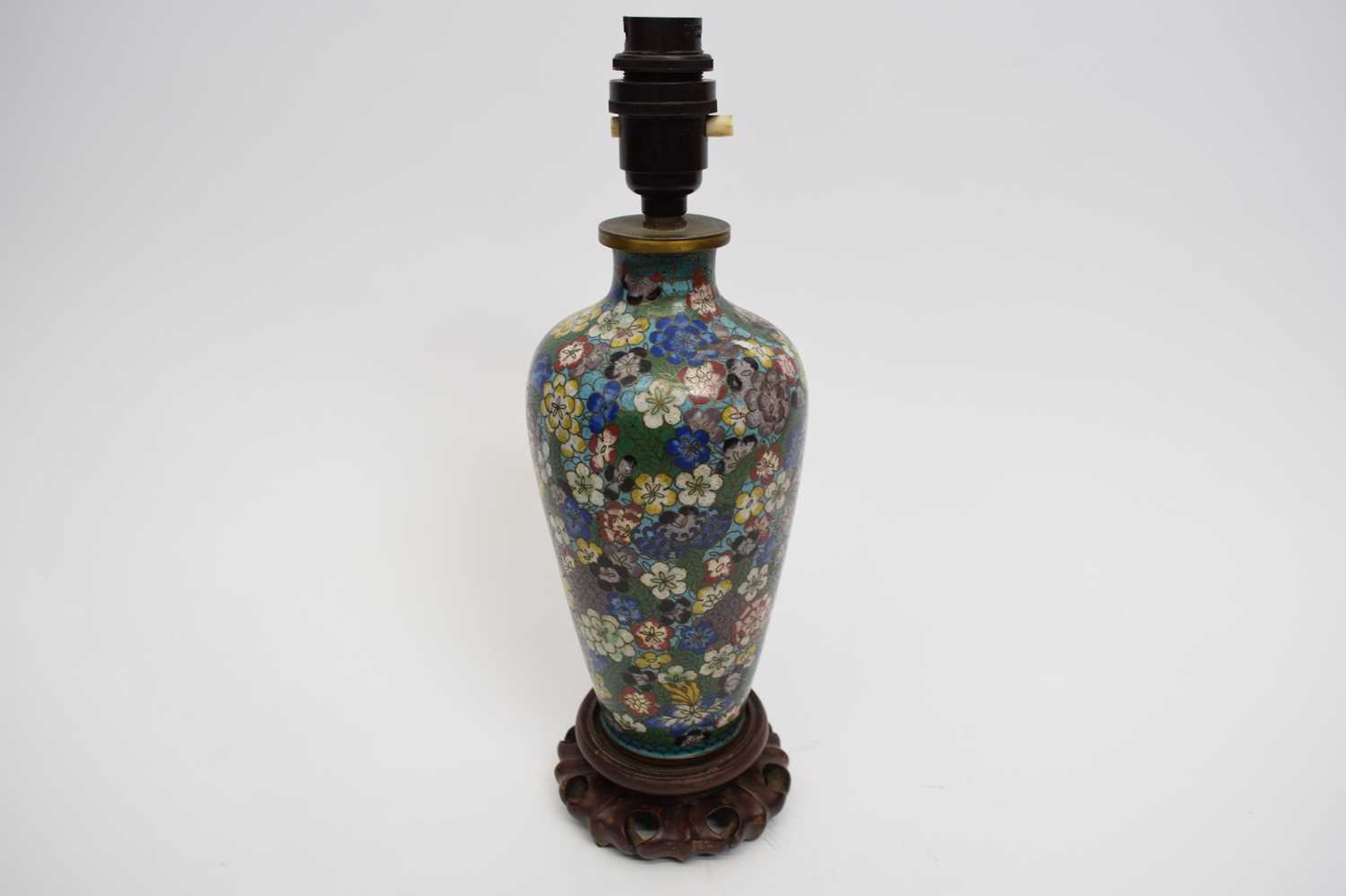 Lot 24 - Enamel vase converted to a lamp