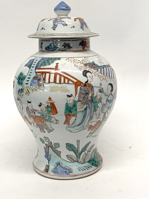Lot 27 - Large Chinese vase and cover with polychrome...